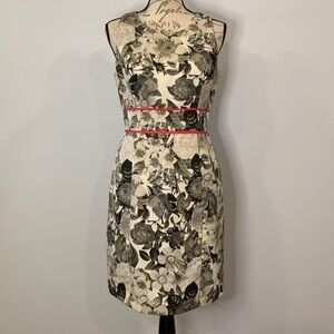 Eliza J Moody Floral sleeveless sheath dress hot pink piping 8